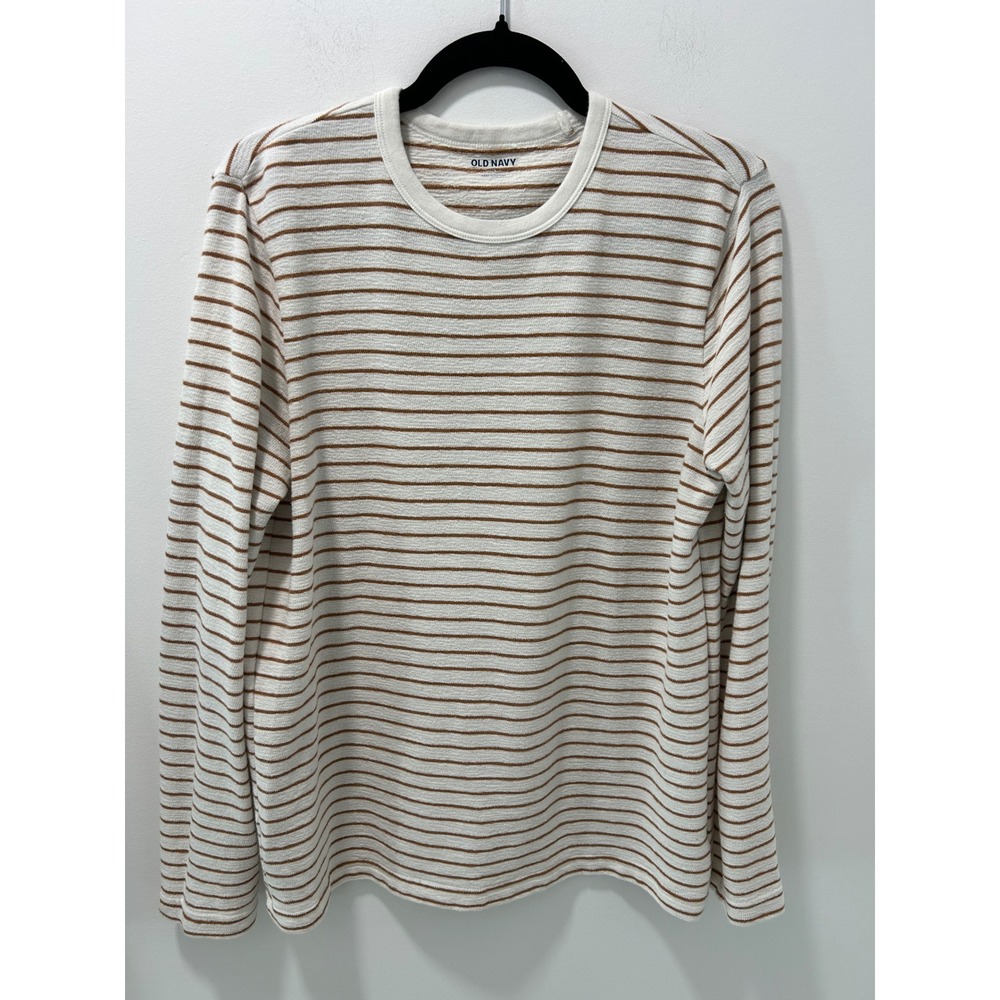 Old Navy Womens Brown White Striped Textured Long Sleeve Crewneck Top Small